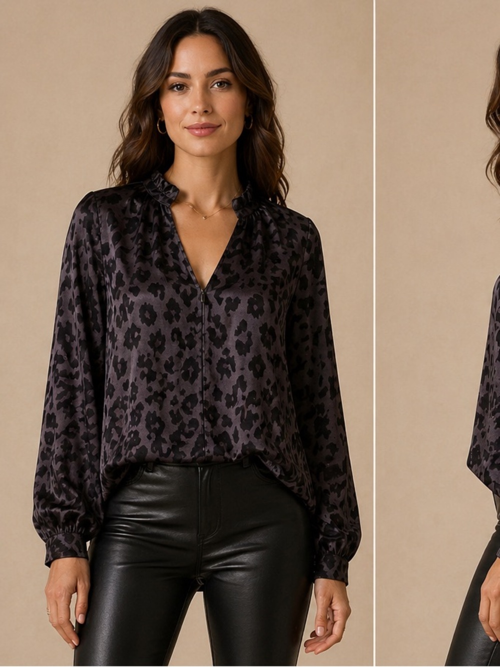 Drew Small Ruffle Neck Leopard Print Blouse